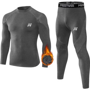 METHOO - Thermo Ondergoed Heren - Grijs - Thermo Kleding Set - Ademend en Comfortabel