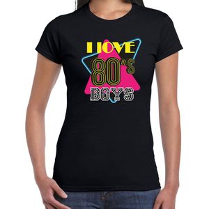 Bellatio Decorations Disco verkleed t-shirt dames - jaren 80 feest outfit - I love Eighties boys - zwart M