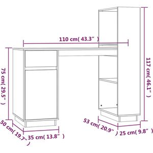 VidaXL Bureau 110x53x117 cm Massief Grenenhout Honingbruin