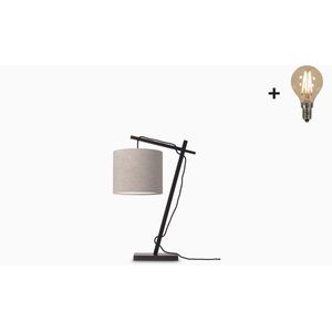 Tafellamp – ANDES – Zwart Bamboe - Donker Linnen - Met LED-lamp