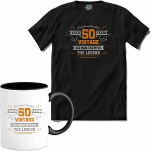 50 Jaar vintage legend - Abraham jubileum - verjaardag  cadeau - Kado tip - T-Shirt met mok - Heren - Zwart - Maat XXL