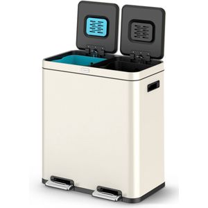 Deleca - Recycle Prullenbak - Crème Wit - 60 Liter - Afvalscheiding - Pedaalemmer