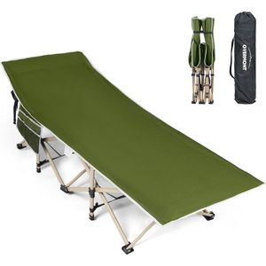 Inklapbaar oversized veldbed voor volwassenen, campingbed 190 x 71 x 36 cm, tot 250 kg belastbaar, 2400D Oxford-weefsel met zijvak, draagtas voor camping, tuin, kantoor, logeerbed