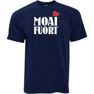 T- shirt navy met opdruk MOAI FUORT maat S ( Friese tekst, Friesland shirt )
