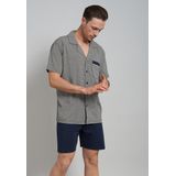 Gotzburg heren shortama met knoopjes - middenblauw mini dessin