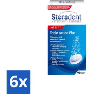 6 x Steradent - Kunstgebitreiniger - Tegen Tandplak En Aanslag - 90 Tabletten - Kunstgebit Reiniger - Kunstgebit Schoonmaken - Tandplak Verwijderen - Aanslag Verwijderen - Kunstgebit Desinfecteren