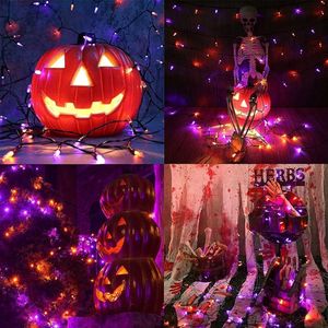 Oranje en Paars Halloween Lichtslingers, 10M 100 LED Batterij Aangedreven Kerstverlichting Waterdicht met 8 Standen & Automatische Timer voor Halloween Decoraties