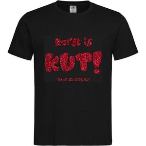 T-shirt Unisex Volwassenen Kerst Kerstmis Man Vrouw Grappig Tekst ""Kerst is KUT maar wel gezellig!!"" Op Voorkant | korte mouw | Zwart/Rood GLITTER | maat XL