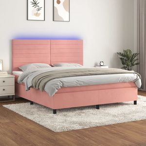 Roze Boxspring 180x200 cm met LED & Matras Boxspring - Tweepersoonsbed - Rooskleurig Bed - Velvet Bed - Led Bed - Pocketed Spring Mattress