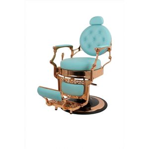 Barberstoel Utrecht – 039 Blue – Rose Gold Frame – Luxe Retro Kappersstoel – Hydraulisch verstelbaar – DITA