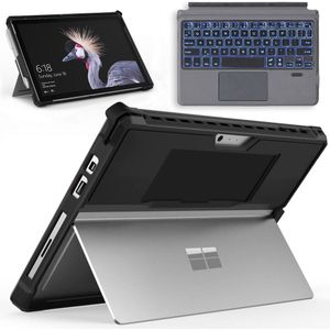 Toetsenbord Tablet Hoes met schouderband geschikt voor Microsoft Surface Go / Go 2 / Go 3 / Go 4- Bluetooth Toetsenbord met Verlichting en Touchpad - Zwart