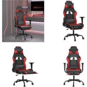 vidaXL Massage gamestoel met voetensteun kunstleer zwart en rood - Gamingstoel - Gamingstoelen - Televisiestoel - Racingstoel