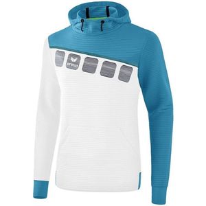 Erima Teamline 5-C Sweatshirt met Capuchon Wit-Oriental Blue-Colonial Blue Maat 3XL