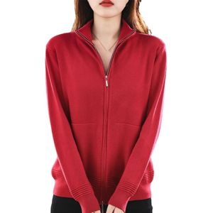 Wollen trui met dubbele rits voor dames - casual gebreid vest voor herfst en winter