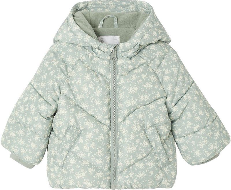 Donsjack - Saliegroen - Voor Baby's - Met Capuchon - Volledig Bedrukt