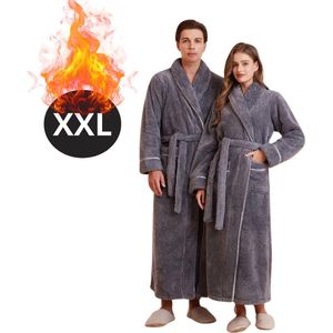 Bovista Badjas Heren - Fleece - Katoen - Badstof - Sauna - Hamam - Wafel - Bathrobe - Duster - Ochtendjas - Spa - Kimono - Grijs XXXL