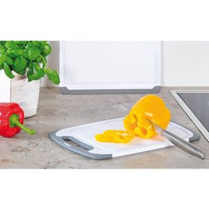 Snijplank met Anti slip functie - Kunstof - Vaatwasmachine bestendig - Snij plank met handvat - Afm. 40 x 24 x 1 cm - Wit / Grijs
