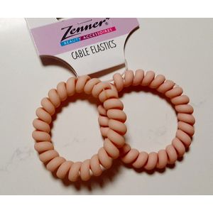 Zenner cable elastics - 2 medium spiraal elastiekjes - haarelastiekjes medium 5,5cm - 2x zalm roze pastel