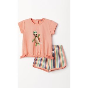 Woody pyjama baby meisjes - koraal - schildpad - 231-3-BST-S/491 - maat 56