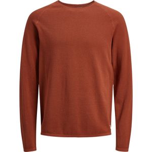 JACK & JONES Hill knit crew neck slim fit - heren pullover katoen met O-hals - warm oranje - Maat: L