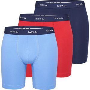 Phil & Co Boxershorts Heren Met Lange Pijpen Boxer Briefs 3-Pack Blauw / Rood - Maat L