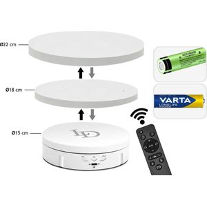Elektrisch draaiplateau 3 in 1 wit met batterij - Luxury Display - Draadloos draaiplateau 15/18/22 cm - Draaischijf draadloos - Draaiplateau voor fotografie - Draaiplateau voor producten