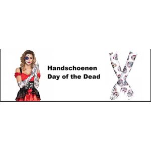 Paar handschoenen Day of the Dead lang wit - Halloween horror griezel thema feest festival fun