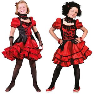 Verkleedpak saloon girl jurk rood meisje French Can Can Rosalie 140 - Carnavalskleding