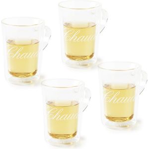 Riviera Maison Dubbelwandige Glazen, Theeglazen - C'est Chaud Mug L - 270ML - Set van 4 Stuks