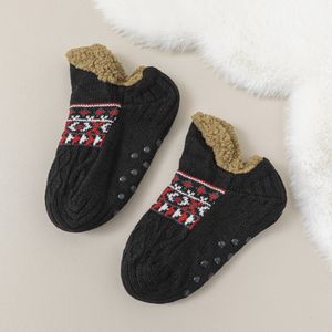 Pantoffelsokken - zachte warme winter damesbootsokken - antislip vloersokken - extra dikke zachte korte sokken - geschikt voor binnenvloeren - zwart