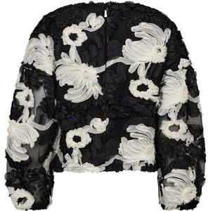 Co'couture - Fleurcc Blouse - Zwart - Lange Mouwen - Ronde Halslijn