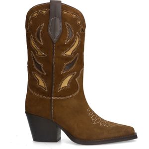Sacha - Dames - Taupe suède cowboylaarzen met sierstiksels - Maat 37
