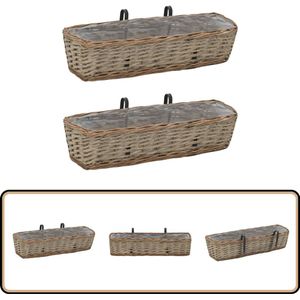 vidaXL Balkonbakken 2 st 60 cm wicker bruin Rattan Plantbak - Balkonplantenbak - Siertuinbak - Hangende Planter - Bloemenpot