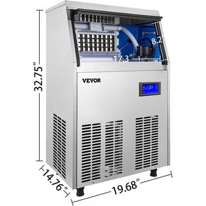 Bolmans - - Vrijstaande Ijsblokjes Machine - Ijsmachine - Ijsblokjesmaker - Zelfvriezend - 60KG - RVS