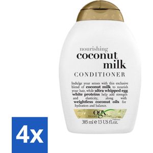 4 x OGX - Coconut Milk - Conditioner - Voedend - Herstel & Glans - 385 ml - Haar Conditioner - Kokos Conditioner - Voedende Conditioner - Glans Conditioner - Droog Haar