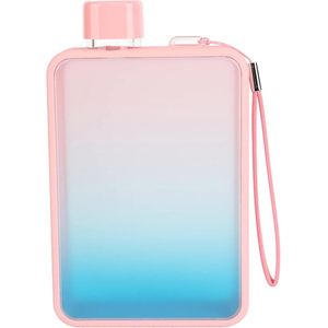 Brenzoos - 13OZ Platte Waterfles A5 Draagbaar - BPA-vrij - Uniek Gradiëntontwerp - Voor Buitensporten - Kamperen Fietsen Wandelen - Roze Verloop