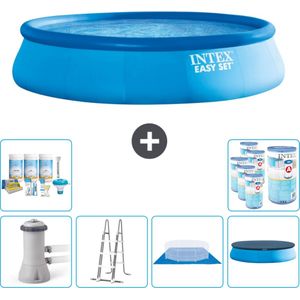 Intex Rond Opblaasbaar Easy Set Zwembad - 457 x 107 cm - Blauw - Inclusief Pomp - Ladder - Grondzeil - Afdekzeil Onderhoudspakket - Filters