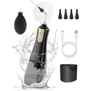 HAIDU Oorreiniger Relief – Elektrische Oorspuit – Oorsmeer verwijderen – Aanpasbare Waterdruk – Oplaadbaar – 300ml Waterreservoir – Zwart