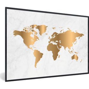 Fotolijst incl. Poster - Wereldkaart - Goud - Marmerlook - Luxe - Design - 30x20 cm - Posterlijst