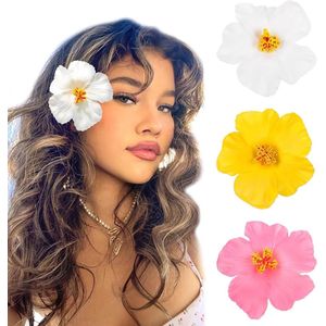 3 Stuks Hawaii Bloem Haarclips voor Vrouwen - Plumeria Hibiscus Haarclip - 9cm Kunstmatige Bloem Clips voor Vakantie Strandfeest