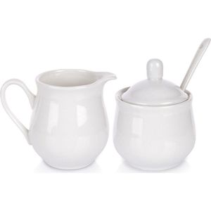 Suikerpot en Melkkannetje Porselein Wit 2x 150 ml 3 delig - Set - Suikervaatje