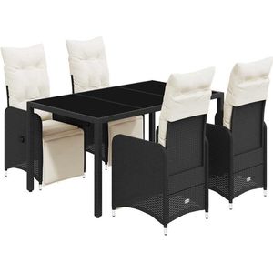 The Living Store 5-delige Bistroset met kussens poly rattan zwart - Tuinstoel - Bistroset - Lounge Set - Buitendecoratie - Poly Ratten