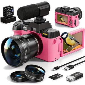 Digitale Camera – Vlogcamera – Fotocamera – Compactcamera – Wifi Camera – 48MP Sensor – 4K Videoopname – Roze Variant