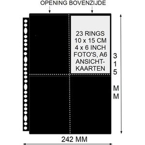 Foto insteekhoezen 4 vakken, A4+, PP bladen , zwart, 23 ringen, set van 10 showtassen-fototassen voor o.a. ansichtkaarten en foto’s