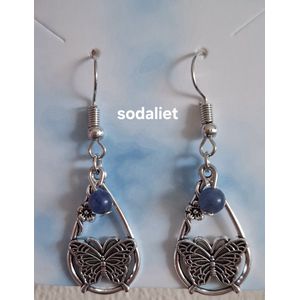 Sodaliet Waterdruppel / Vlinder Oorbellen