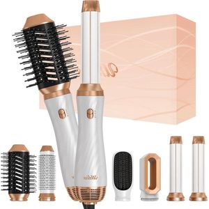 6-in-1 set warme luchtborstel styler - ronde borstel - haardroger krultang - wandkrultang - stijlborstel