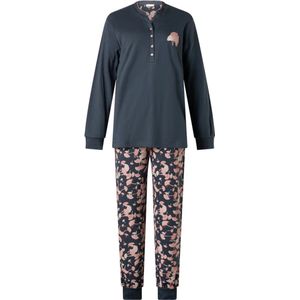 Lunatex dames pyjama interlock | MAAT XL | Herfst bloem uni | marine
