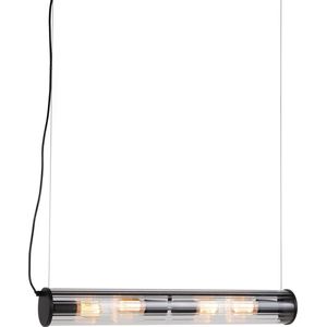 QAZQA costilla - Retro Hanglamp - 4 lichts - L 75 cm - Zwart -  Woonkamer
