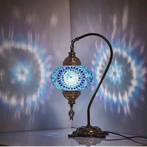Handgemaakte Turkse Nachtlamp beige-blauw 45cm Oosterse tafellamp