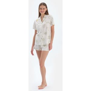 Dagi Pyjamaset met Wolkenprint, Korte Mouwen, Overhemdkraag en Shorts met Normale Taille